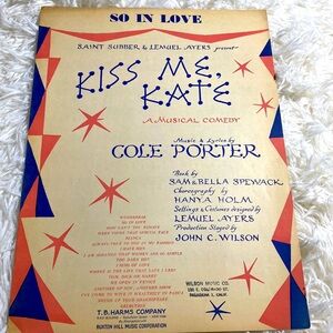 KISS ME KATE VINTAGE SHEET MUSIC SO IN LOVE COLE PORTER BROADWAY 1948 ONC EUC
